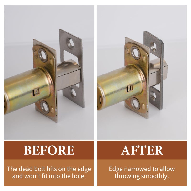 MOSECYOU Deadbolt Restorer Strike Plate Large Version 2-3/4"" x 1-1/8"", Screw Holes Spaced 2-1/8"", Narrow Side and Large Hole to Fix Deadbolt Sticking - Image 4